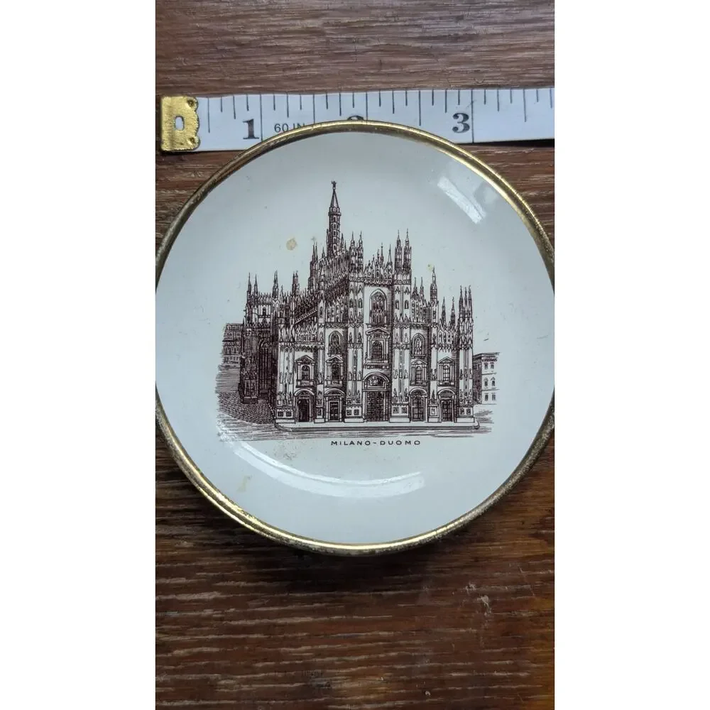 Vintage Milano Duomo Cathedral Mini Plate Societa Ceramica Italiana Gold Rim